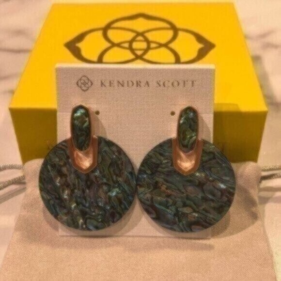 NWT Kendra Scott Didi Rose Gold Statement Earrings In Abalone Shell - Picture 4 of 6